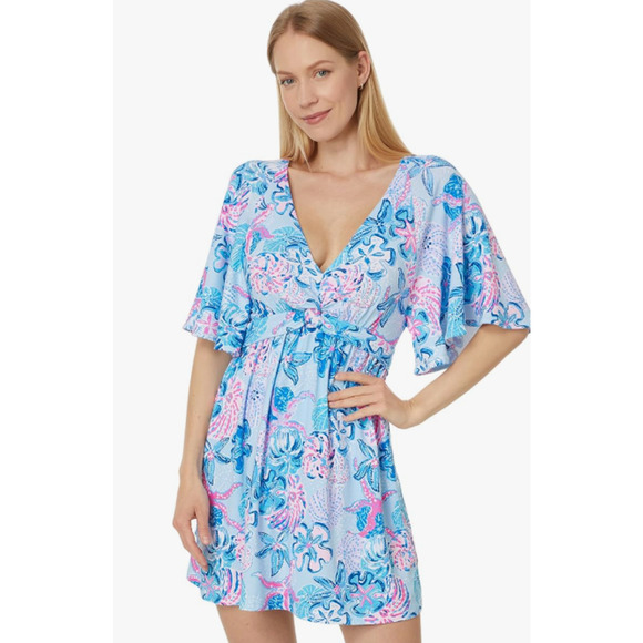 Lilly Pulitzer Pants - LILLY PULITZER Minka Skirted Romper XL Blue Bahamas Beachcomber NWOT